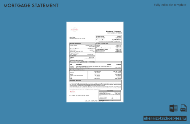 Vanuatu Asia Merchant Bank Hypothekenabrechnung in Word- und PDF-Formaten – Beispielvorschau
